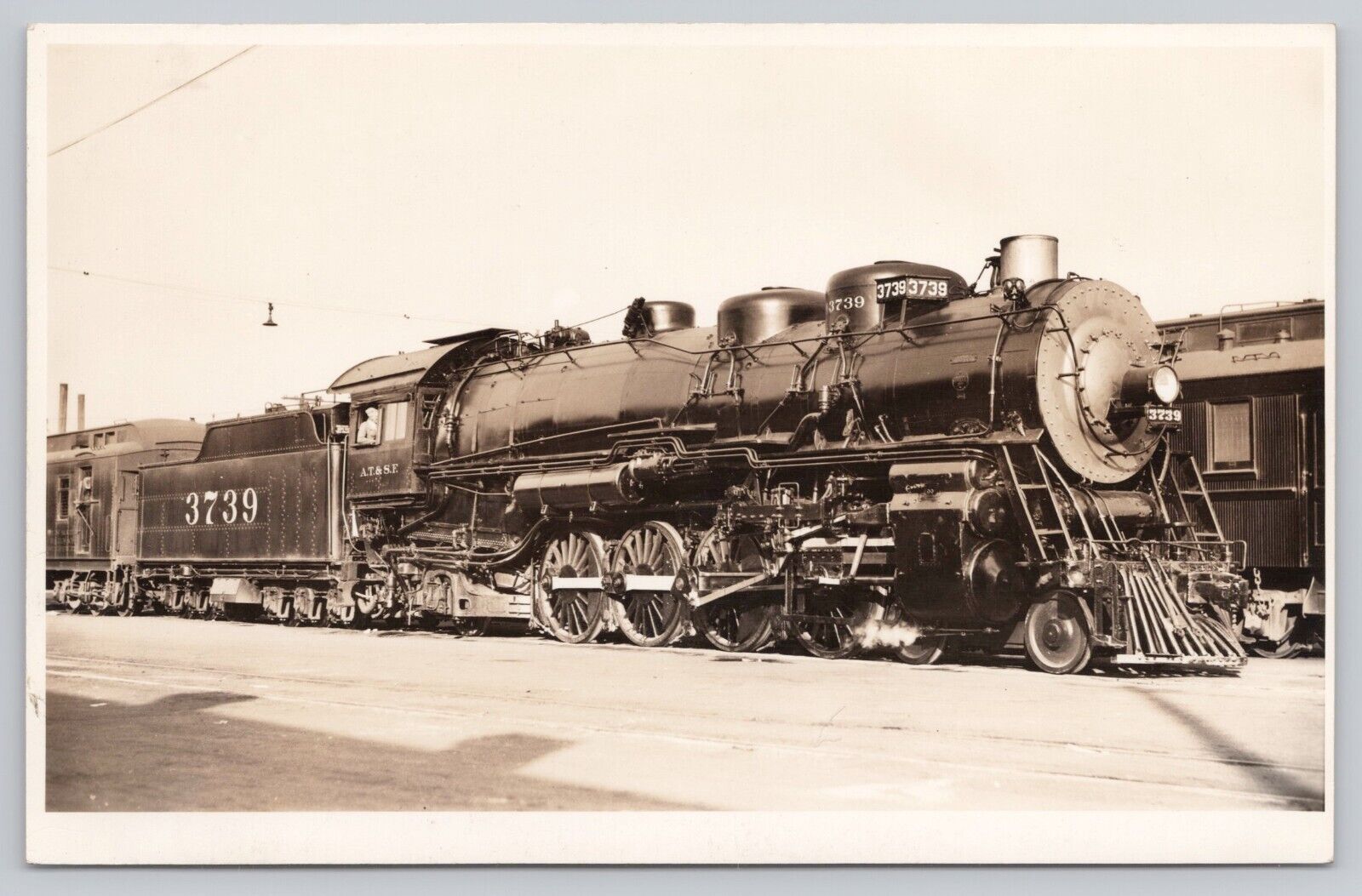 Atchison Topeka & Santa Fe Railroad Locomotive 3739 VTG RPPC Real Photo Postcard