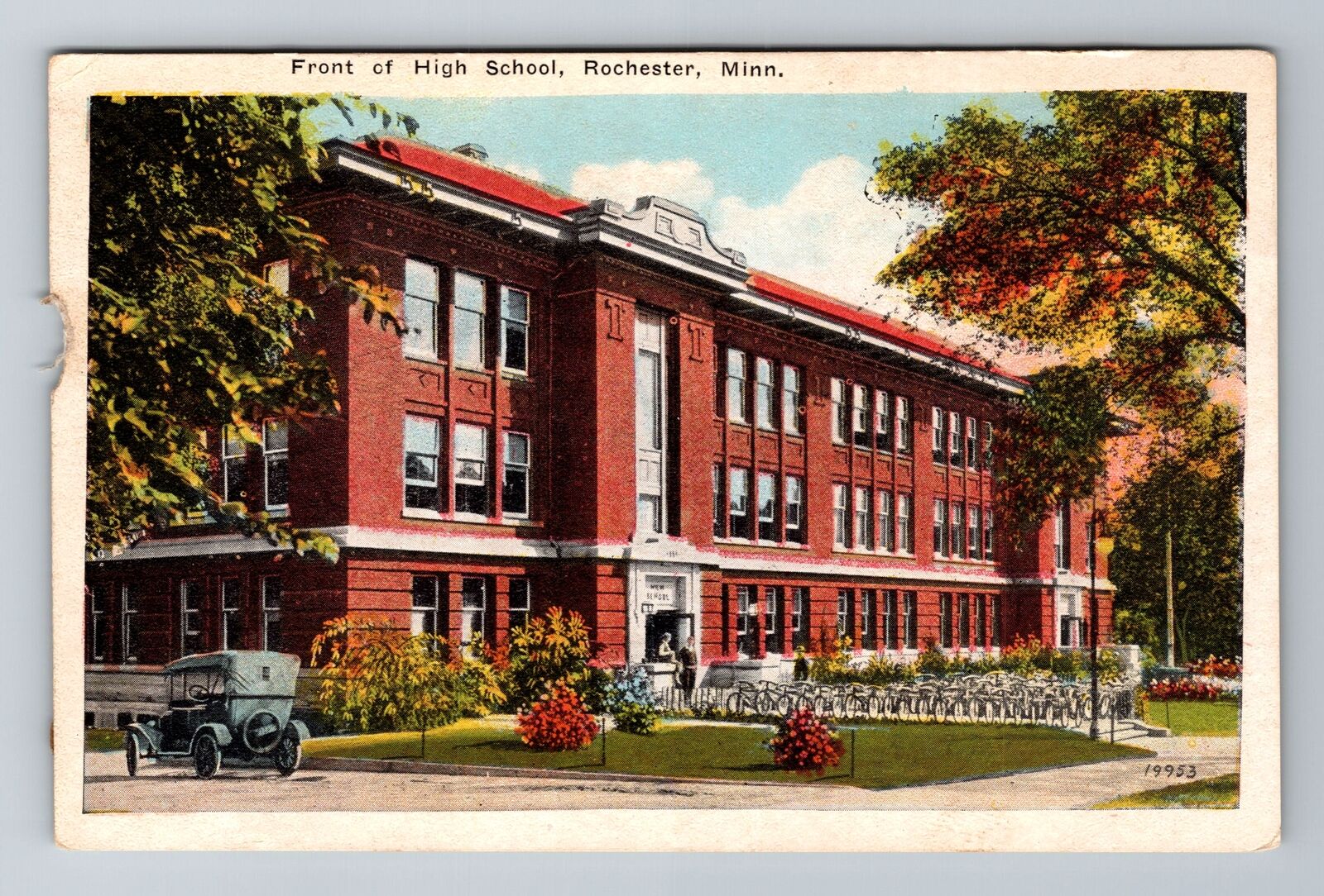 Rochester MN-Minnesota, Front of High School, Antique Vintage Souvenir Postcard