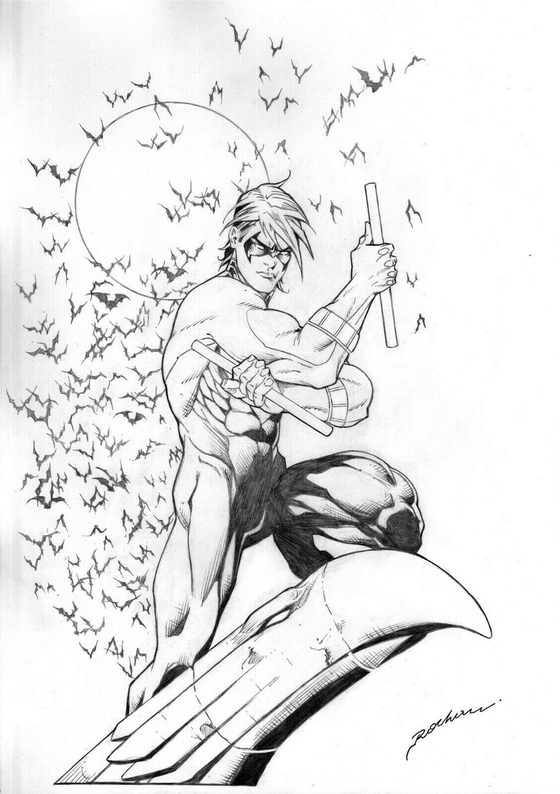 NIGHTWING 11X17 ORIGINAL ART DRAWING PINUP PAGE SKETCH DC COMICS BATMAN GRAYSON