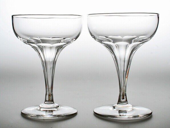 Rare Pair Champagne Coupes, Sophisticated Hollow Stems, Ca 1880