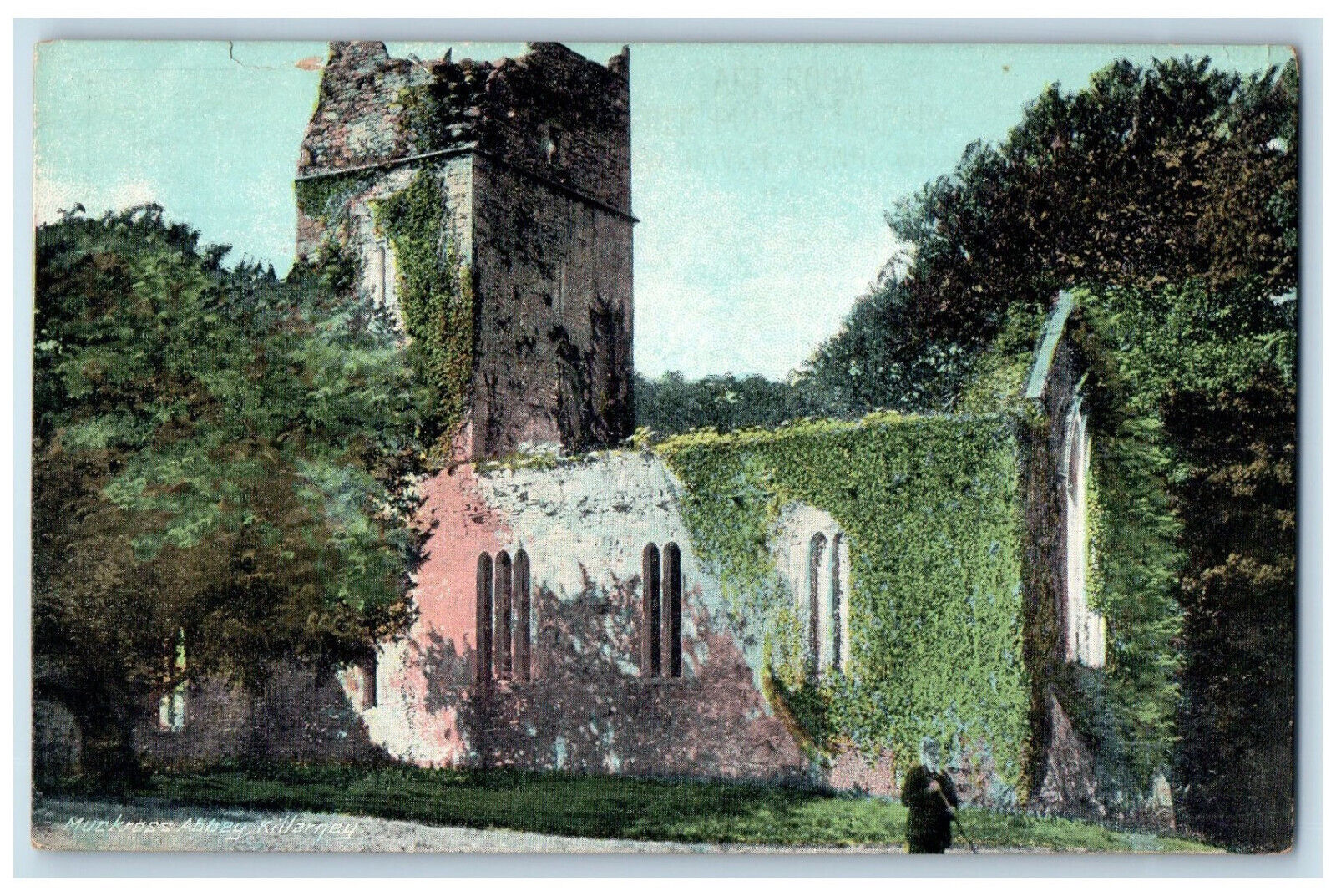 c1910 Muckross Abbey Killarney Ireland Art Room Stamp Antique Postcard