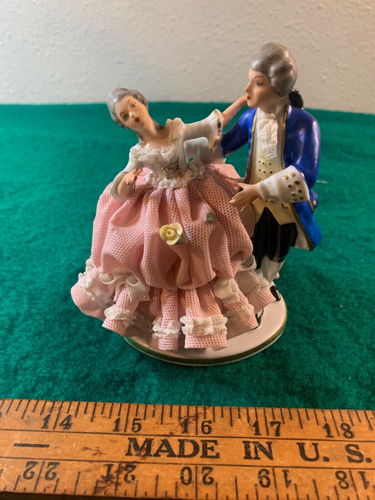 Vintage Dresden lace figurine with man
