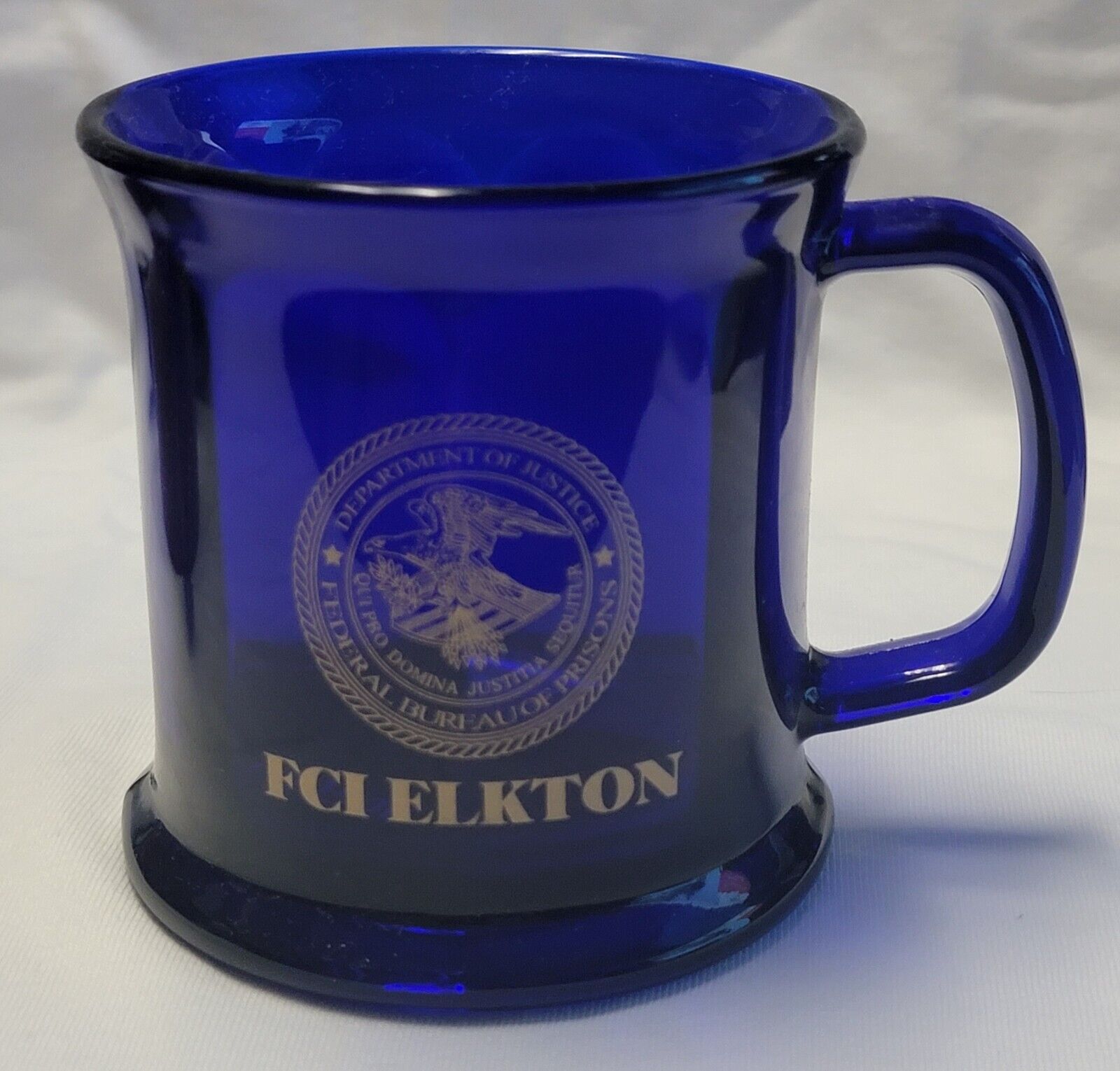 DOJ BOP FEDERAL BUREAU OF PRISONS FCI ELKTON LISBON OHIO CLEAR BLUE COFFEE MUG