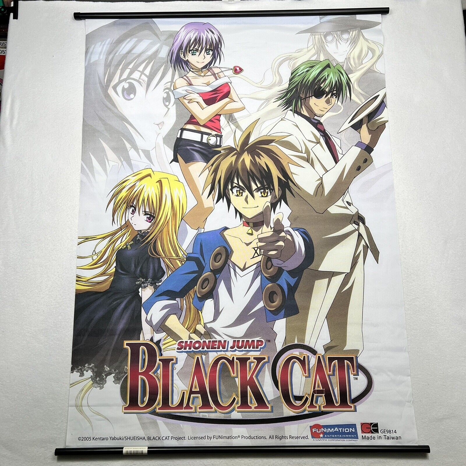 Vintage 2005 Shonen Jump's Black Cat Wall Scroll Art Anime Funimation Y2K 44x32