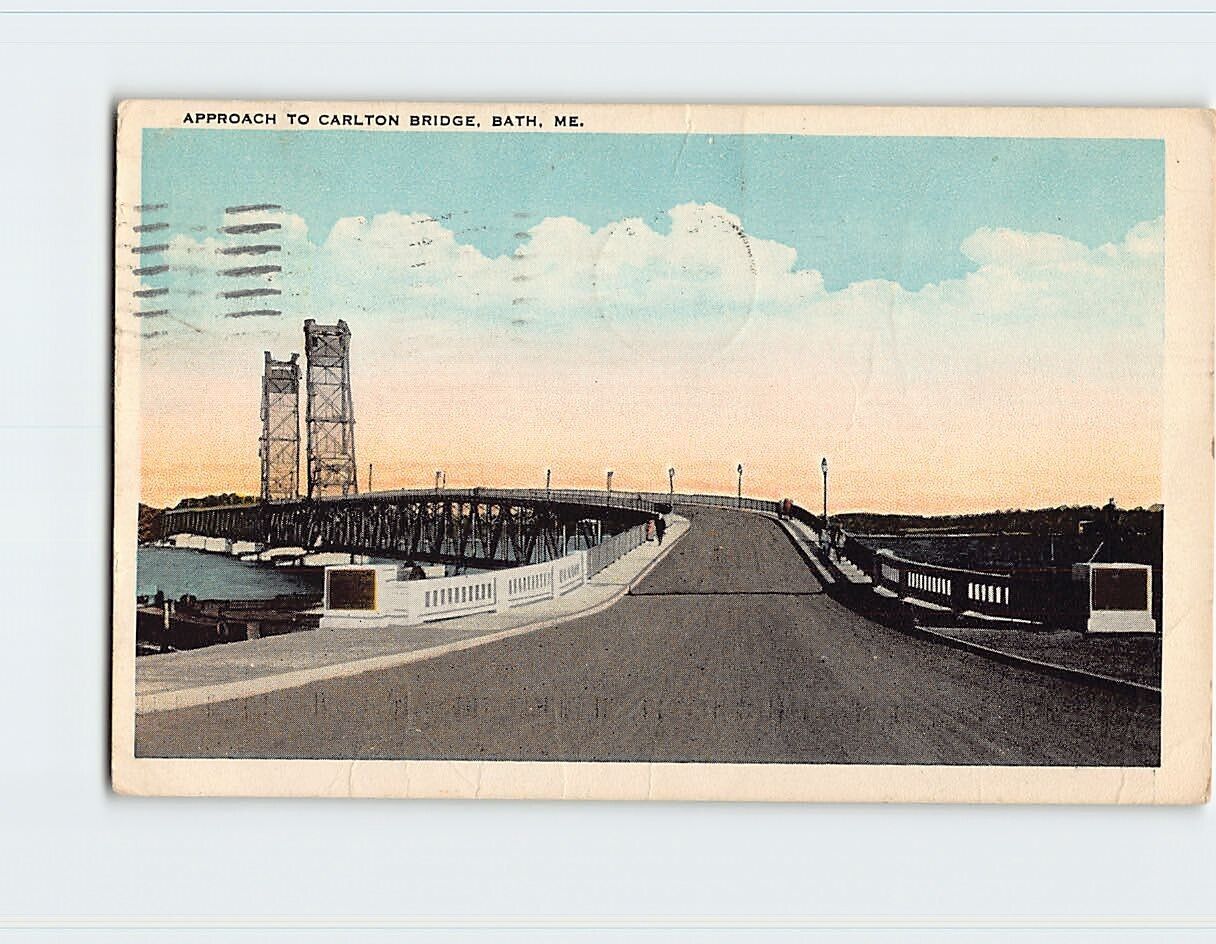 Postcard Approach to Carlton Bridge Bath Maine USA