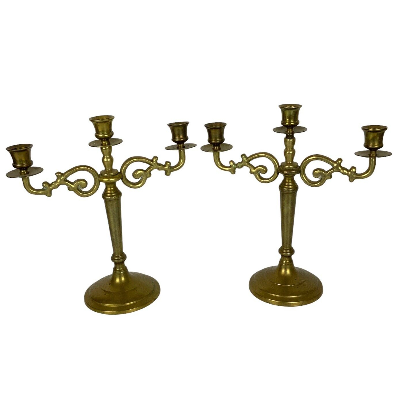 Vintage Gatco Solid Brass Candelabra Pair 3 Arm Candlestick Holders 1980s