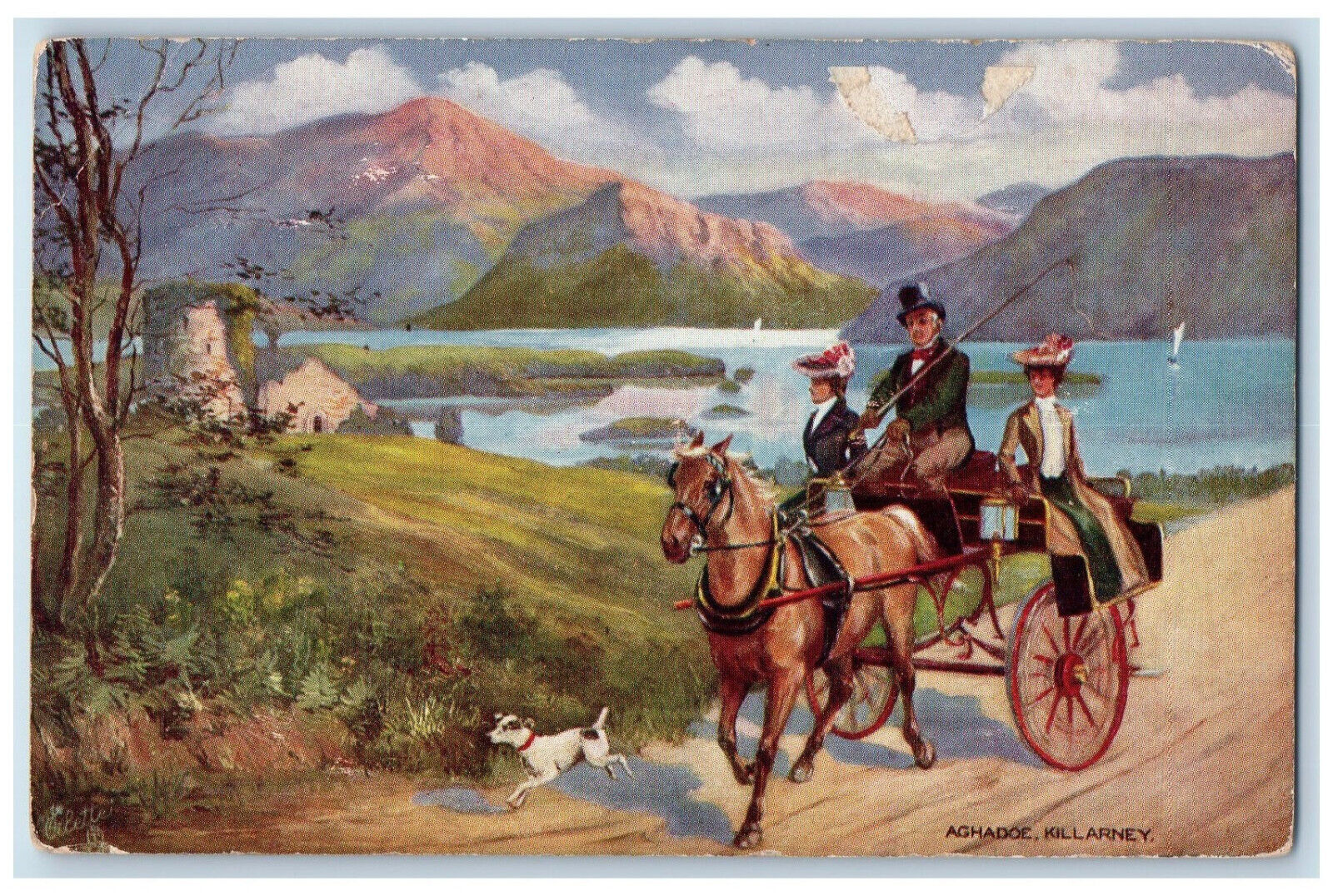 c1910 Horse Carriage Aghadoe Killarney Ireland Oilette Tuck Art Postcard