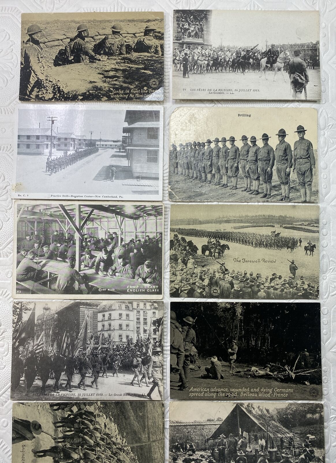 Postcard RPPC War Soldiers Troops Drills Unposted WW2 era Double Sided Lot 10