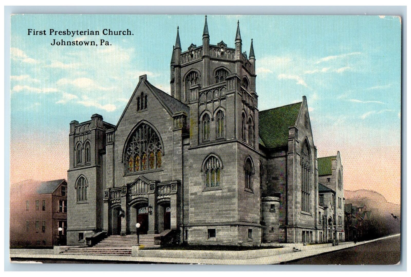 c1910's Johnstown Pennsylvania First Presbyterian Church Building Tower Postcard