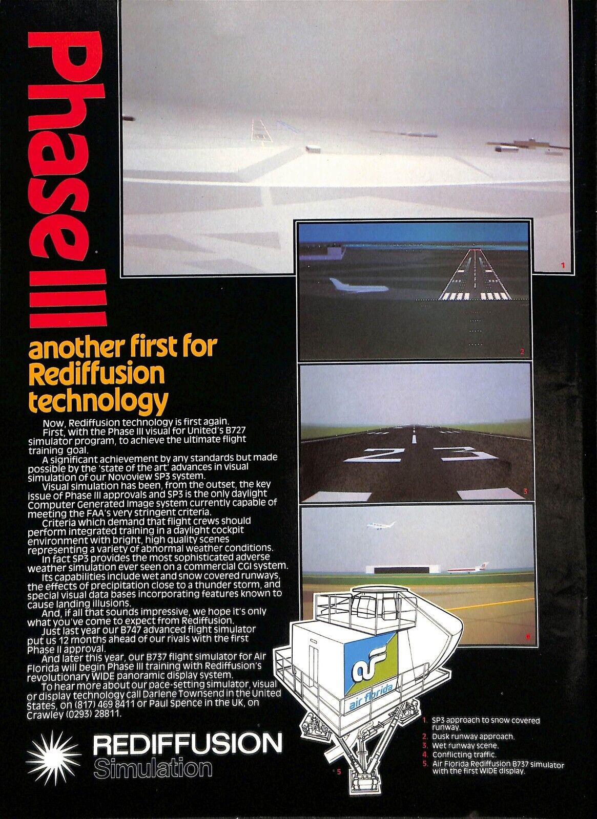 1982 Phase III Airplane Simulator Rediffusion Simulation Print Ad A7