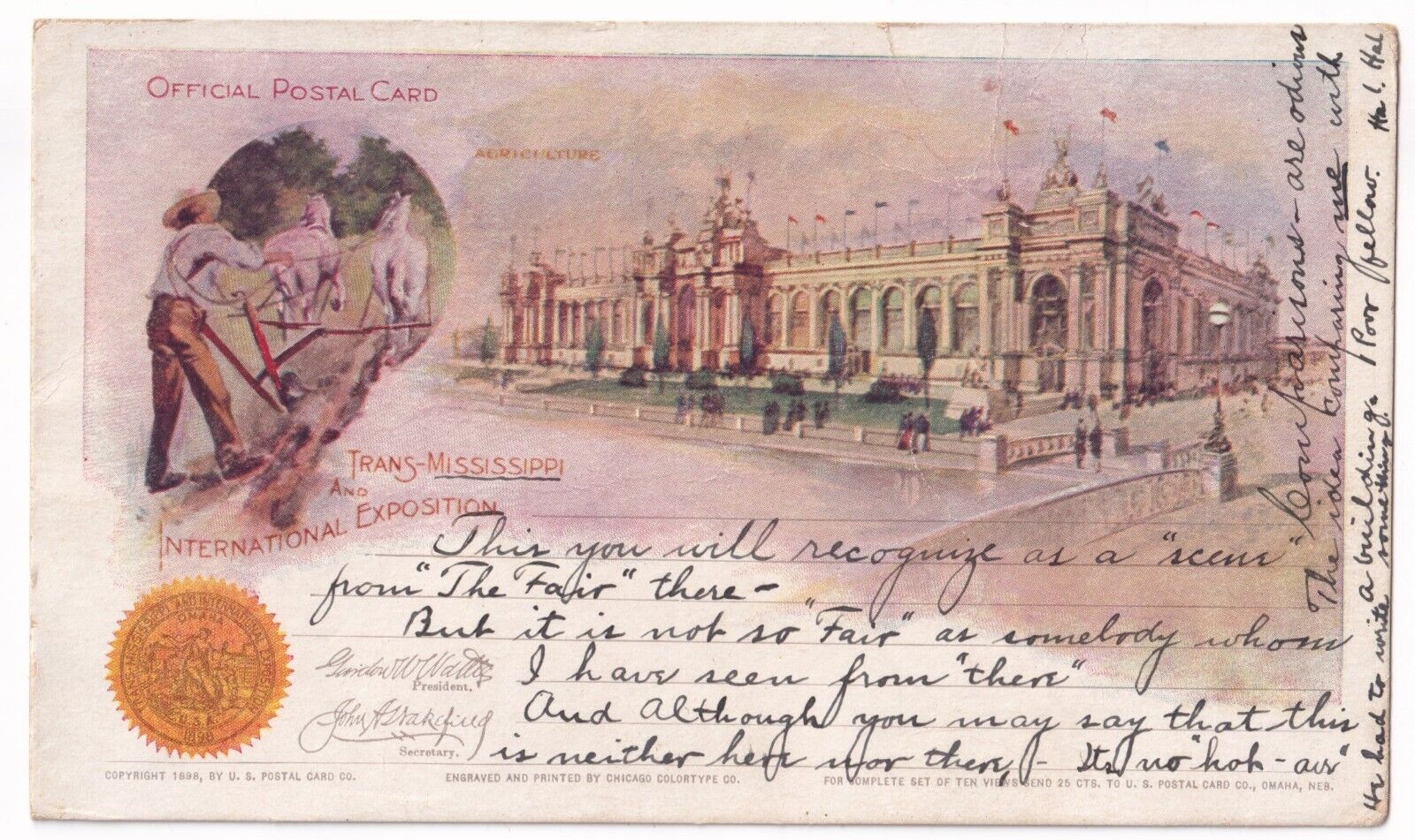 Post Card Trans-Mississippi and International Exposition Agriculture