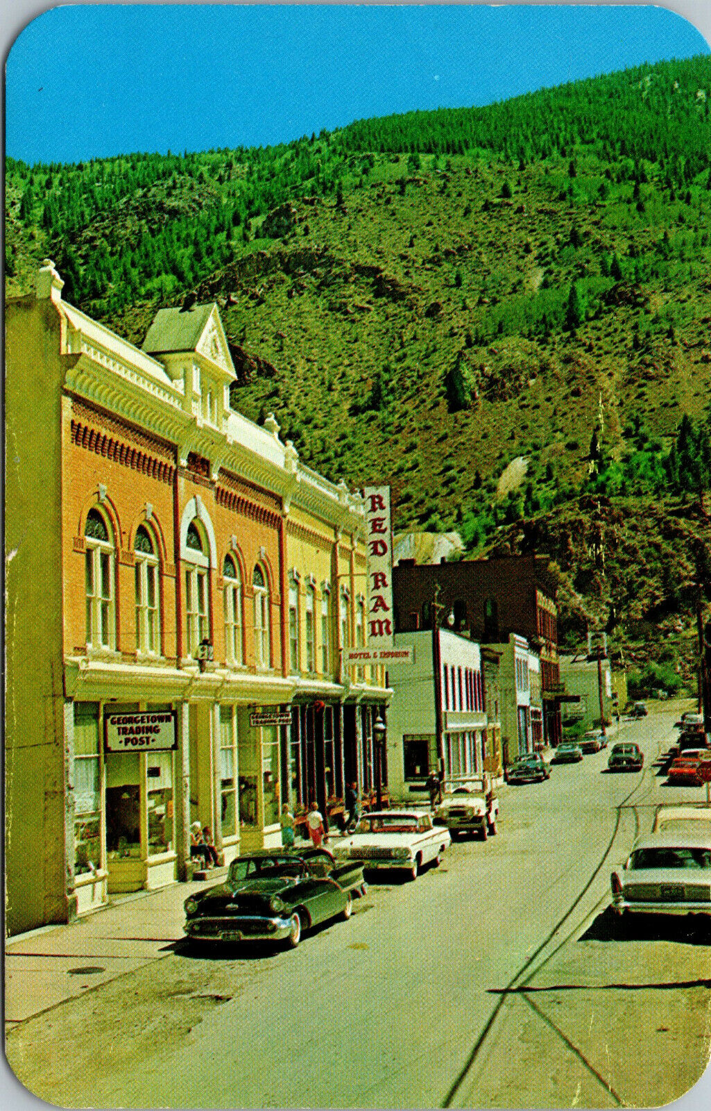 Vtg 1950\'s Main Street Old Cars Trading Post Georgetown Colorado CO Postcard