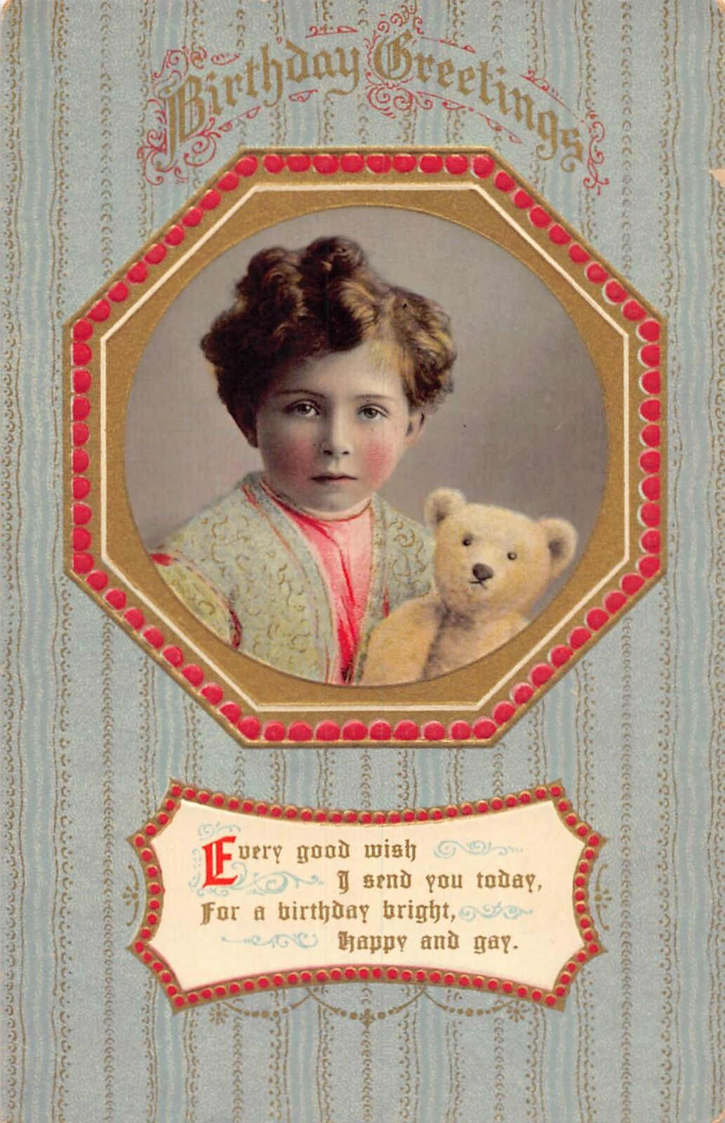 J77/ Teddy Bear Postcard c1910 Comic Toy Cute Girl Fancy Frame 330
