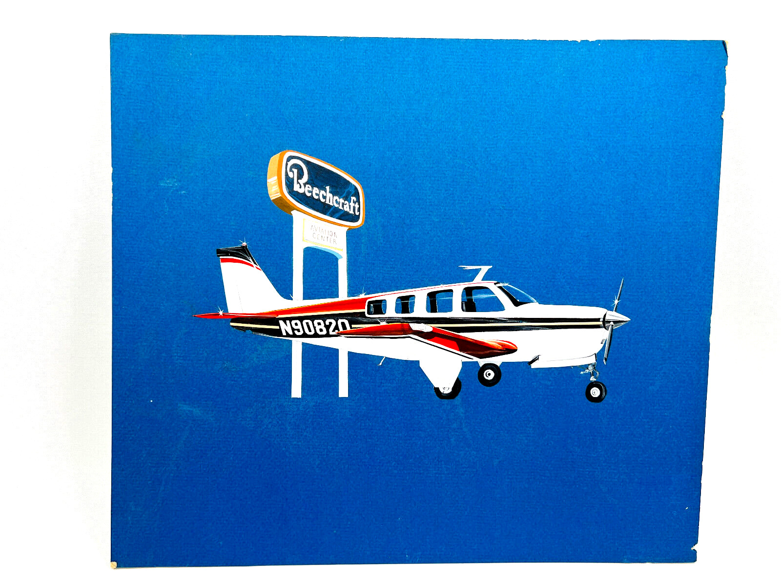 RARE Original 1972 Beechcraft Bonanza A36 Airplane Painting Illustration WOW 