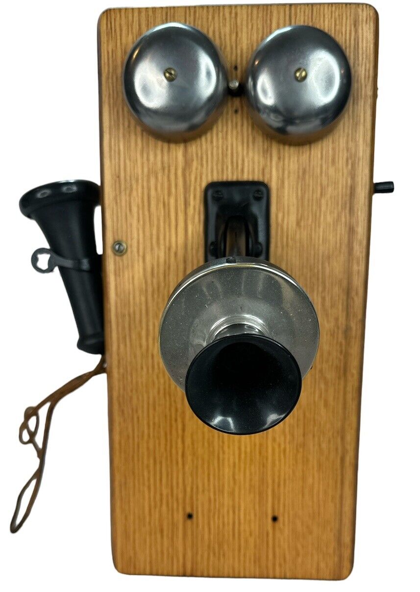 Julius Andrae & Sons Antique Oak Wall Phone Early 1900's Cathedral Top Restored