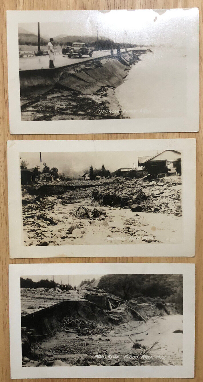 3 Rppc 1933 ? Montrose Flood Area Disaster Ca California Vintage Postcards O13