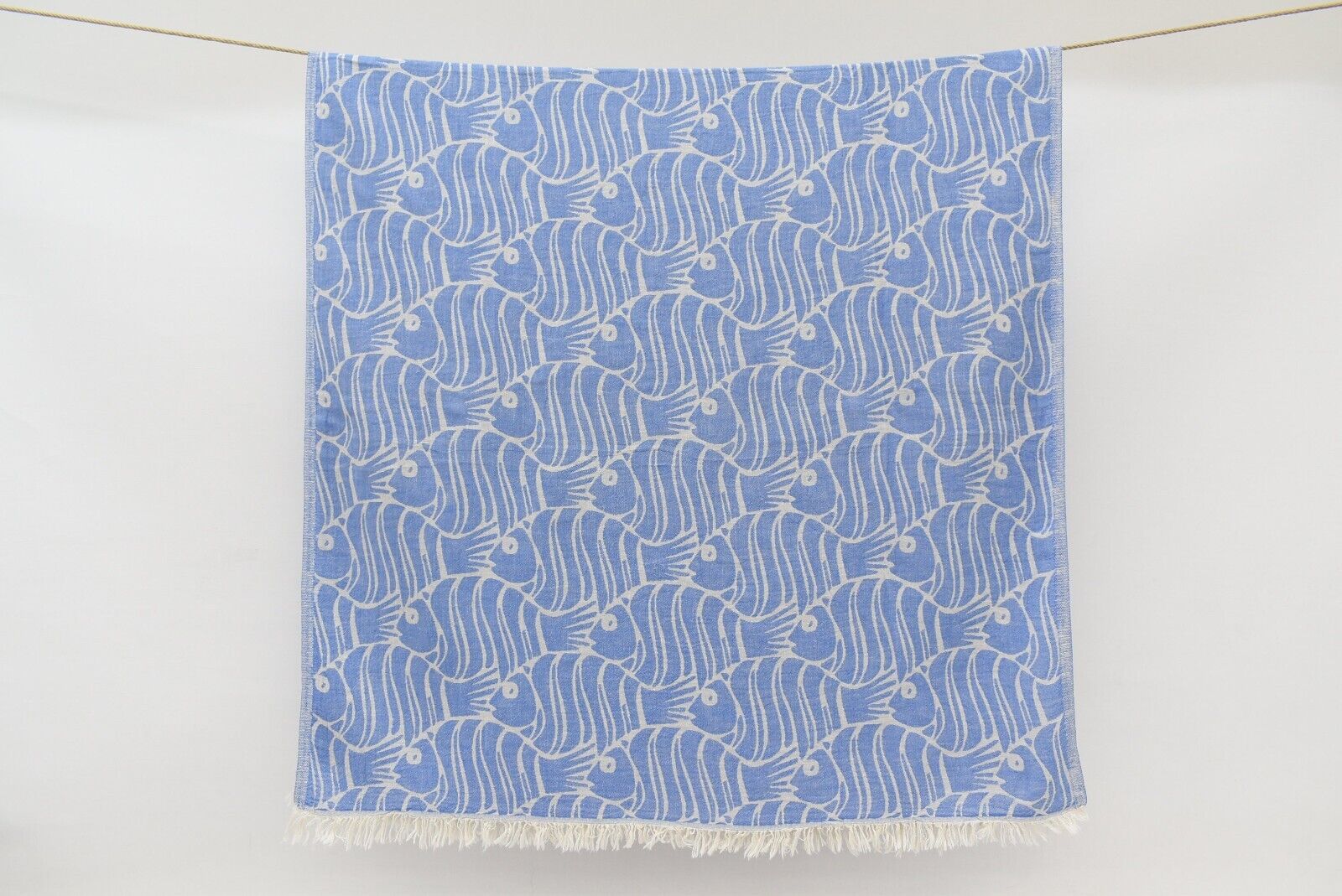 Blue Towel, Turkish Bath Towel, 36x70, Fish Design Towel, Pool Towel