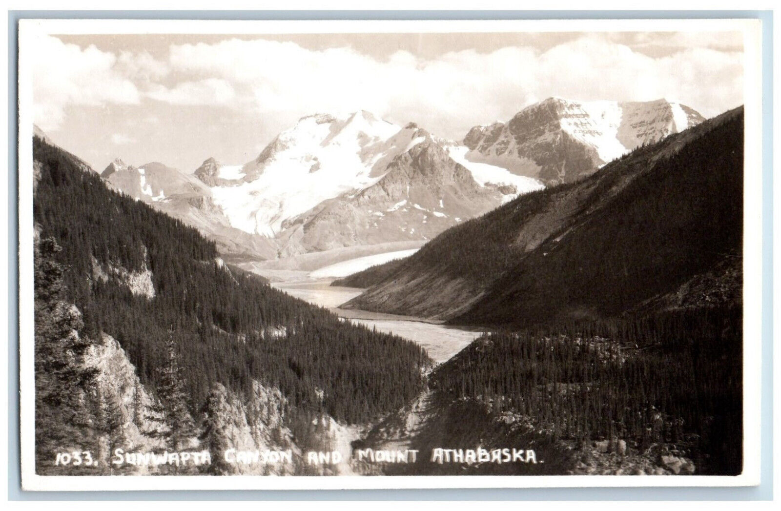 Jasper Canada Postcard Sunwapta Canyon and Mount Athabaska c1930\'s RPPC Photo