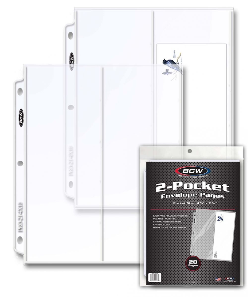 Pack of 20 BCW 2-Pocket 4x10 Envelope Pages (1-PRO2T-4X10-20)