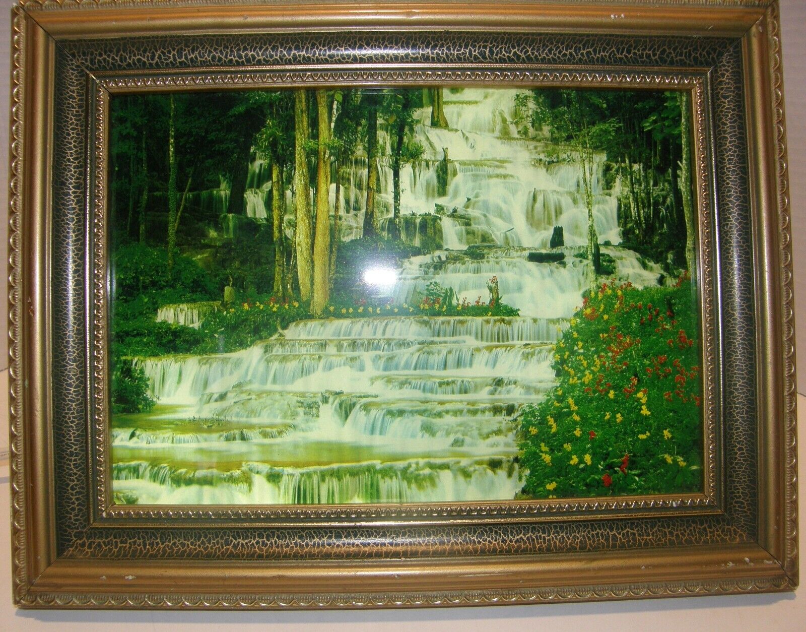 Vintage Framed Light Up Motion Waterfall Tabletop Picture w/ New 4 pin Lt.  Bulb