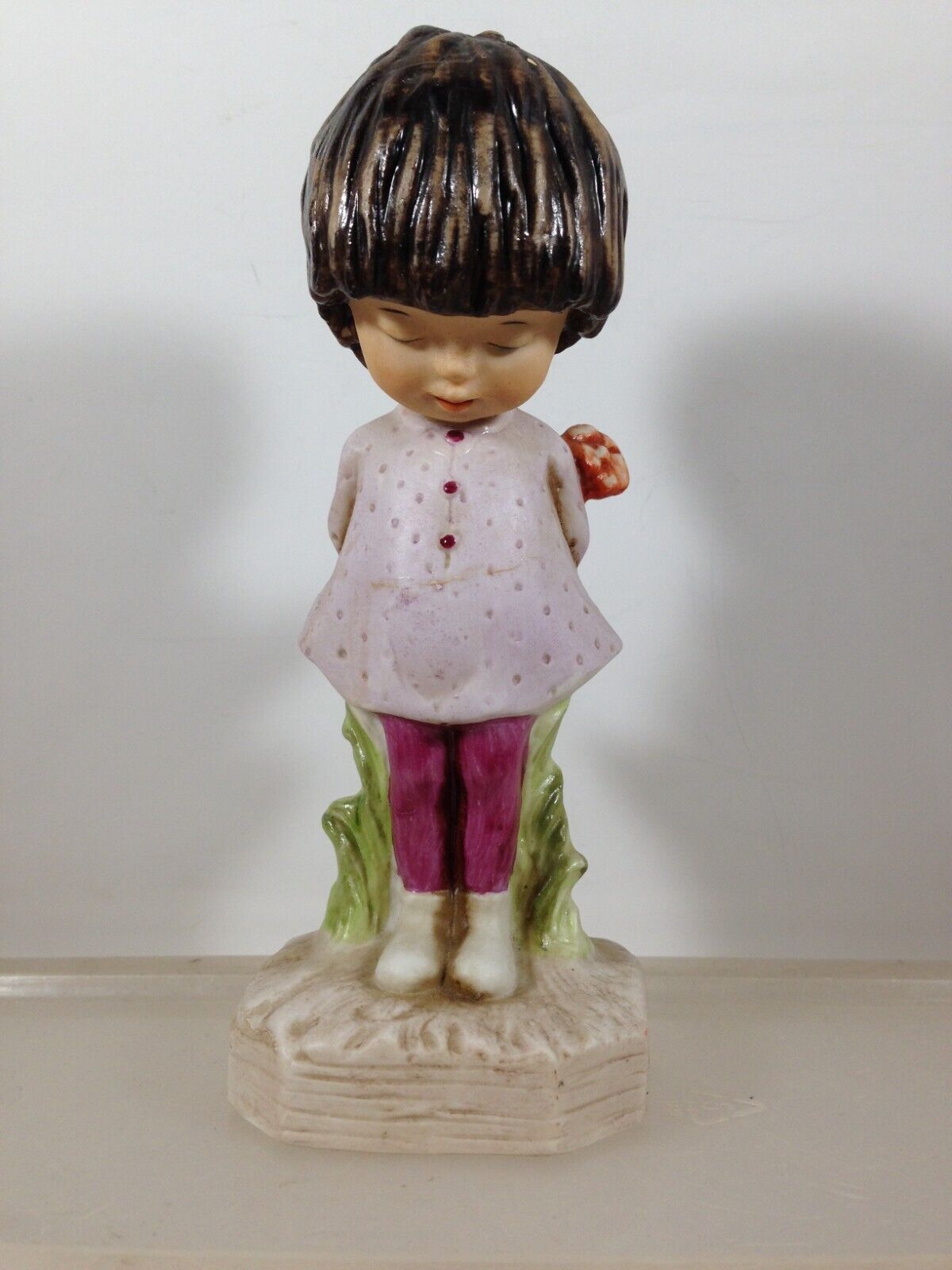 Vintage 1971 Moppets Porcelain Figurine Fran Mar Girl in Lavender