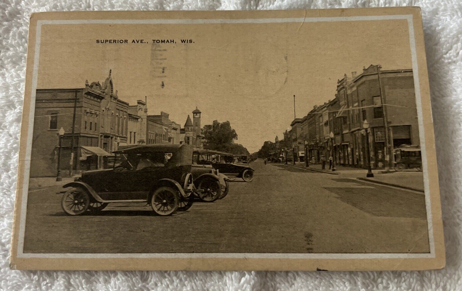 1936 Photo Postcard  Superior Avenue Street View in Tomah Wisconsin Old Cars