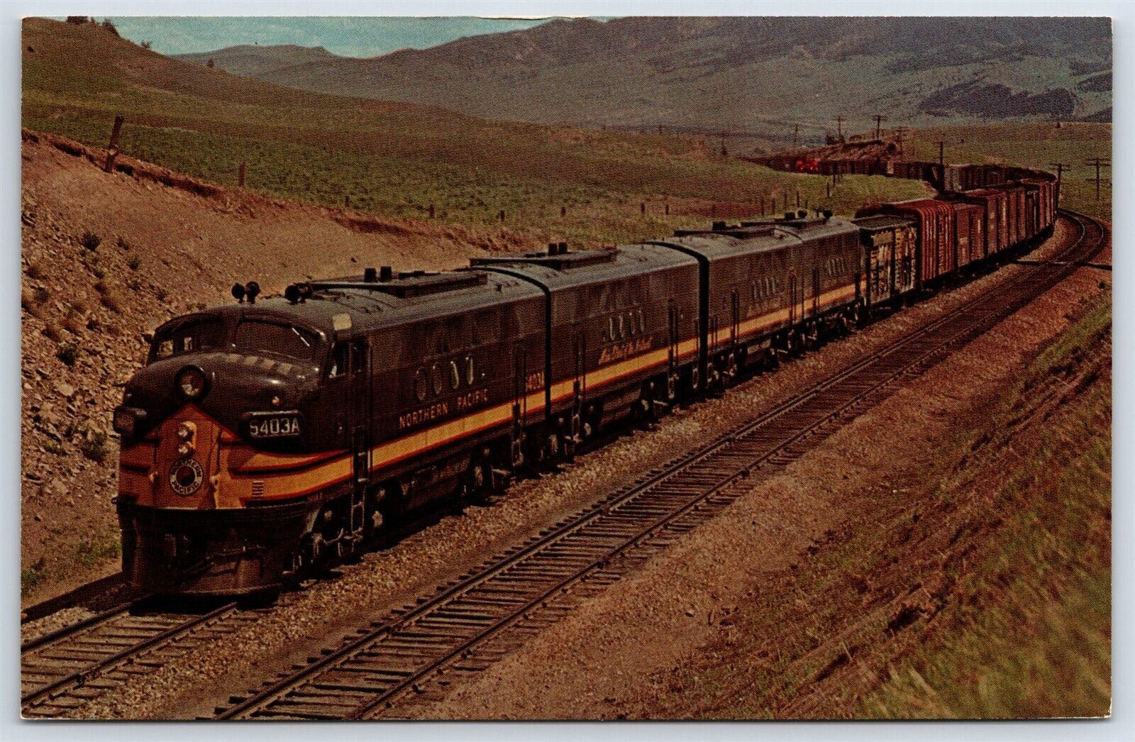 Postcard Train Northern Pacific Railroad Locomotive #5403A Livingston MT AQ35