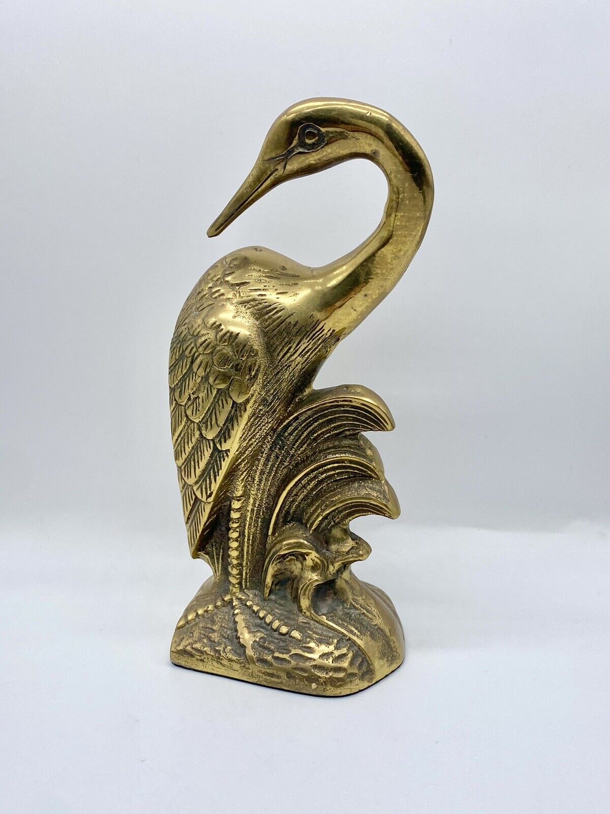 8” Vintage Brass Bookend Doorstop Heron Crane Stork Bird Mid Century Modern