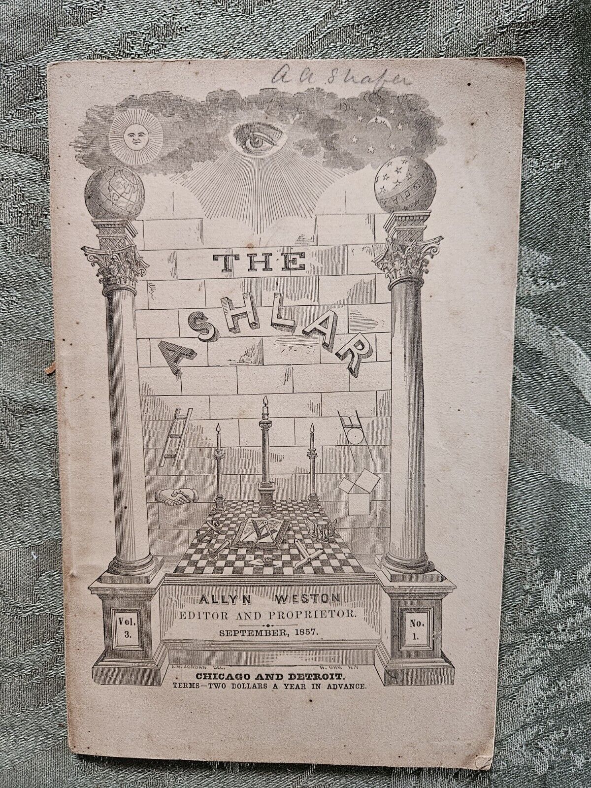 The Ashlar 1857 Chicago Masonic Periodical Rare