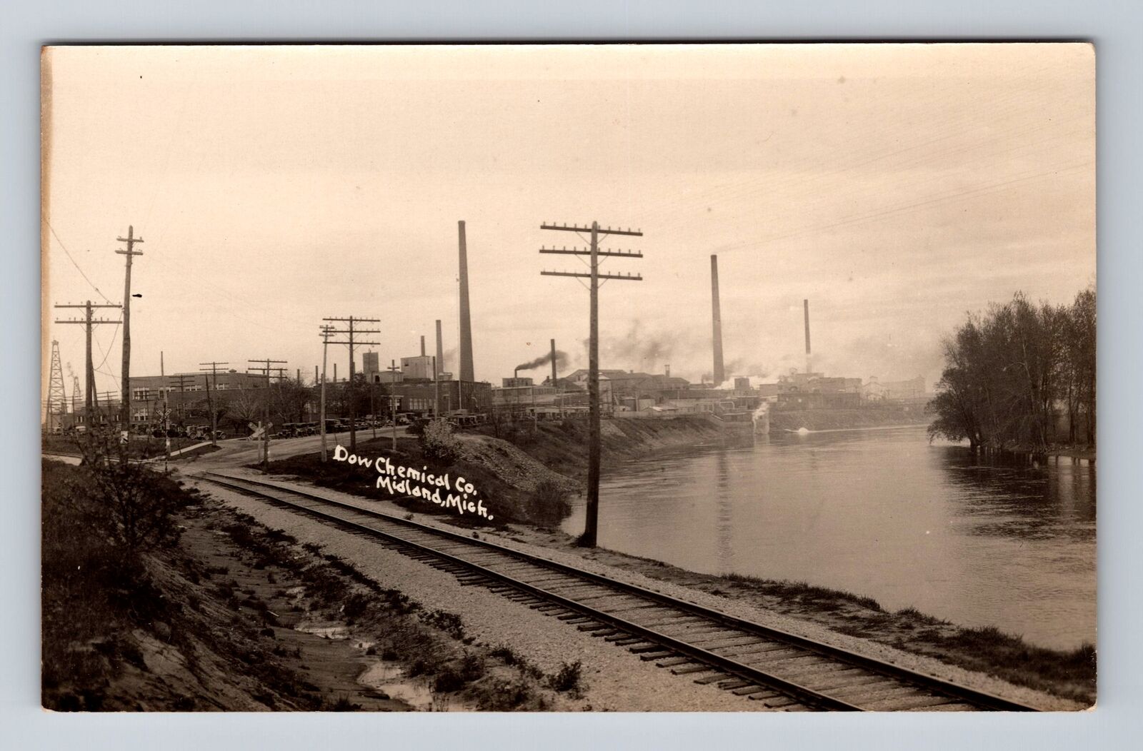 Midland MI-Michigan, RPPC, Dow Chemical Co, Railway, Antique Vintage Postcard
