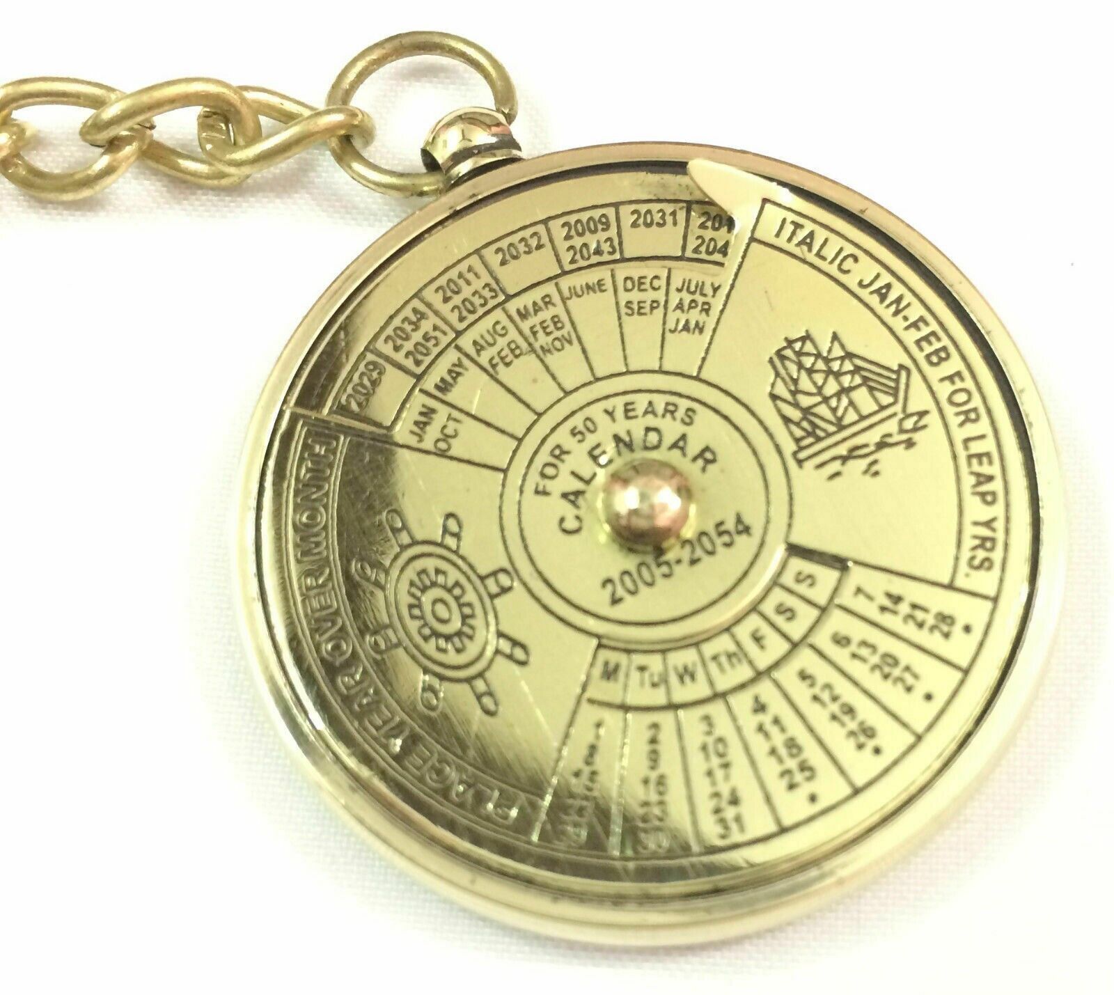 Brass Nautical Vintage 50 Year Perpetual Calendar Key chain Style FLIS