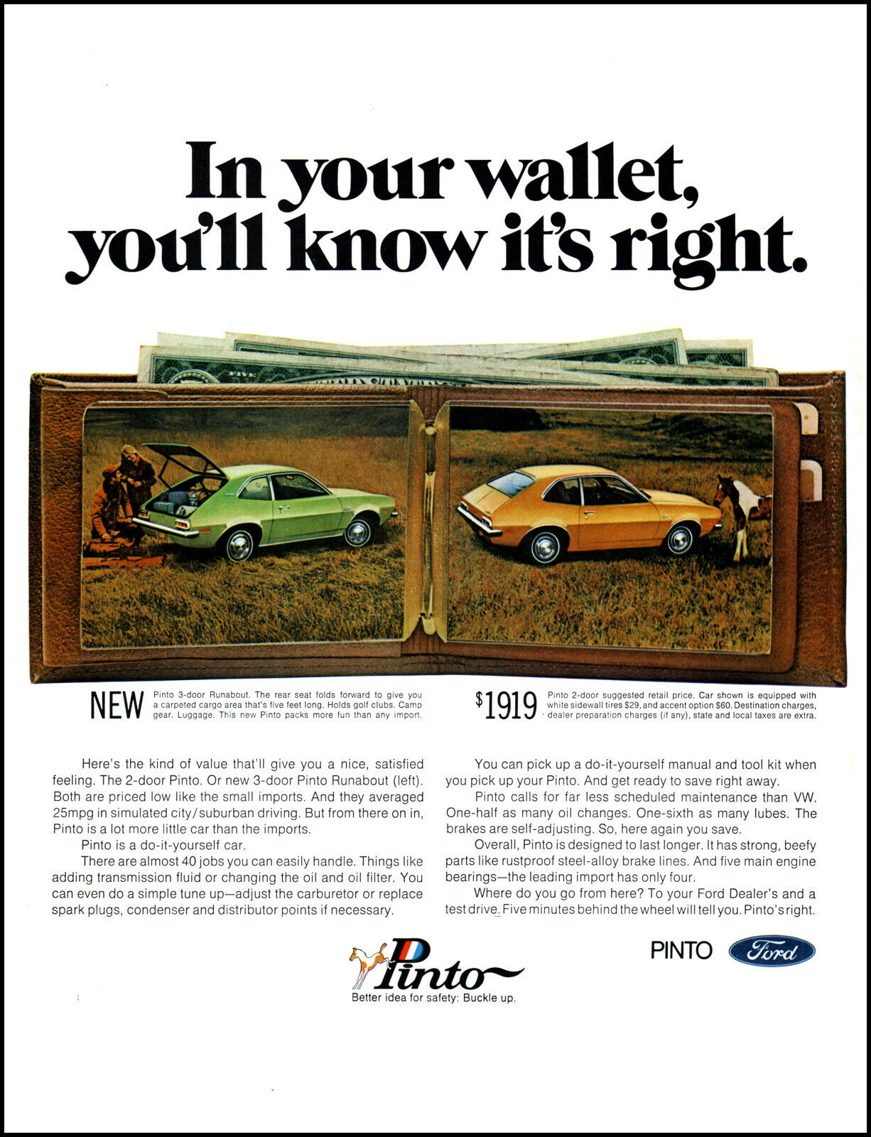1971 Ford Pinto Car 2 Door + New 3 Door Runabout vintage photo print ad L21