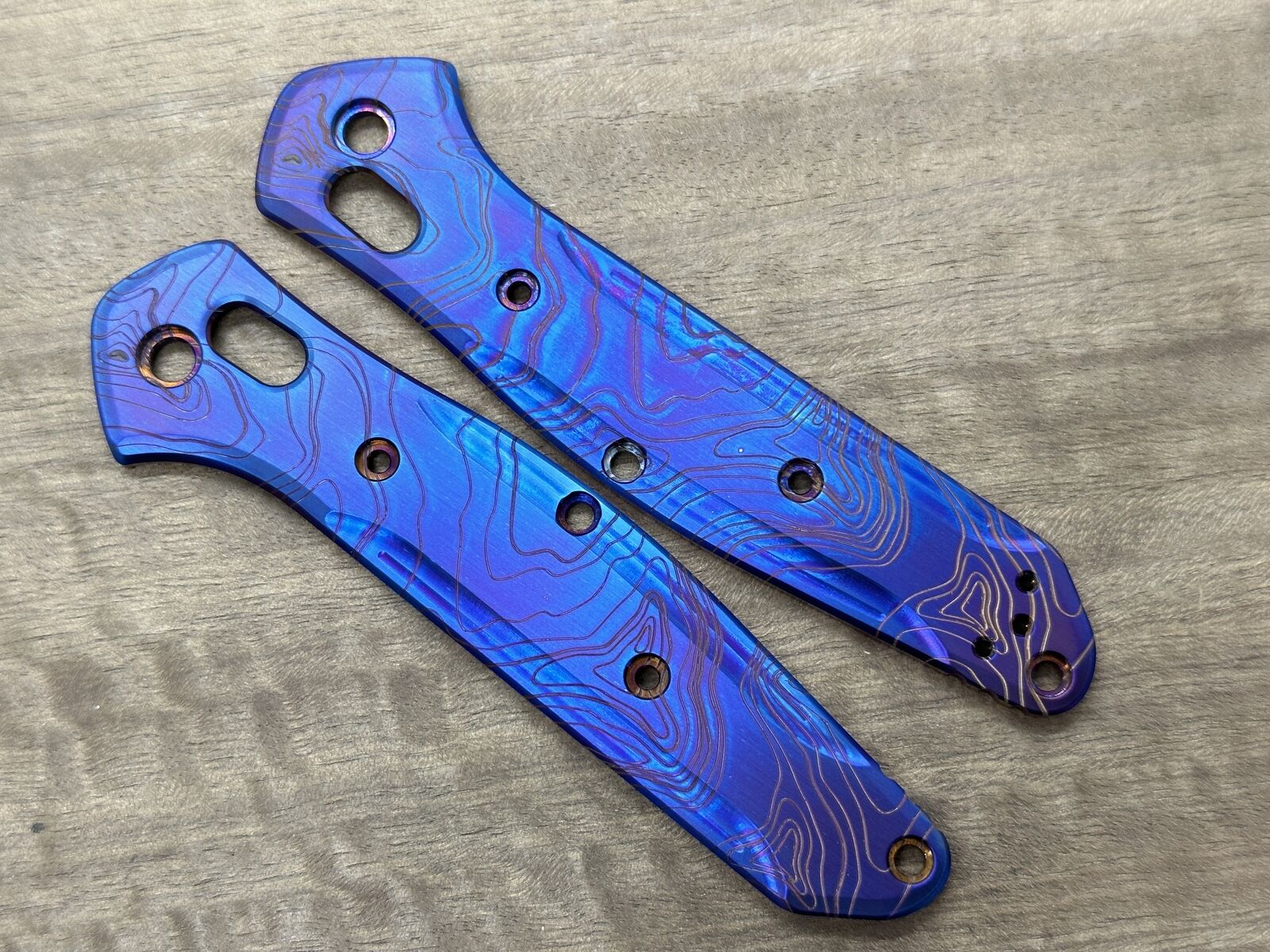 Flamed TOPO engraved Titanium Scales for Benchmade 940 Osborne