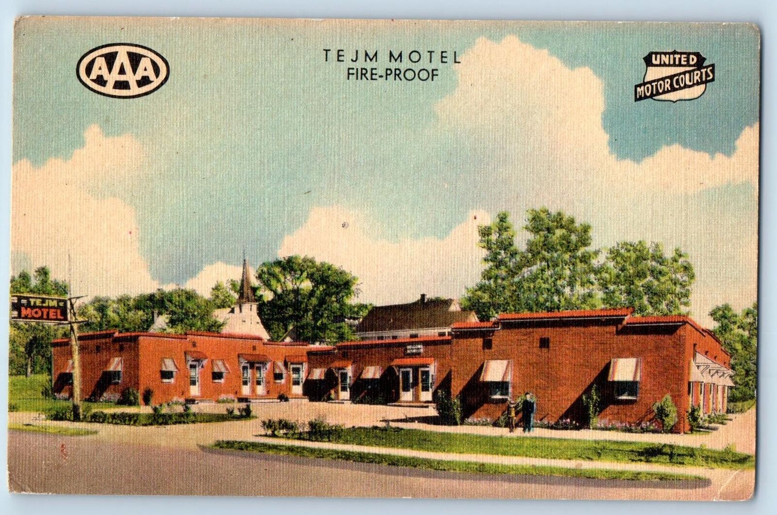 Bettendorf Iowa IA Postcard Tejm Motel Exterior Roadside Signage c1940s Vintage