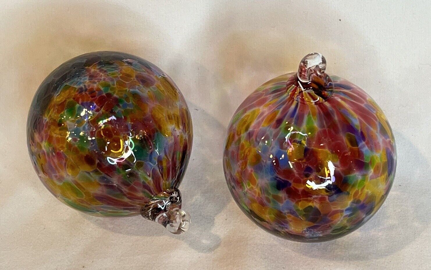 VTG Set 2 2.5” Studio Hand Blown Art Glass Christmas Ornament Multi  Colored