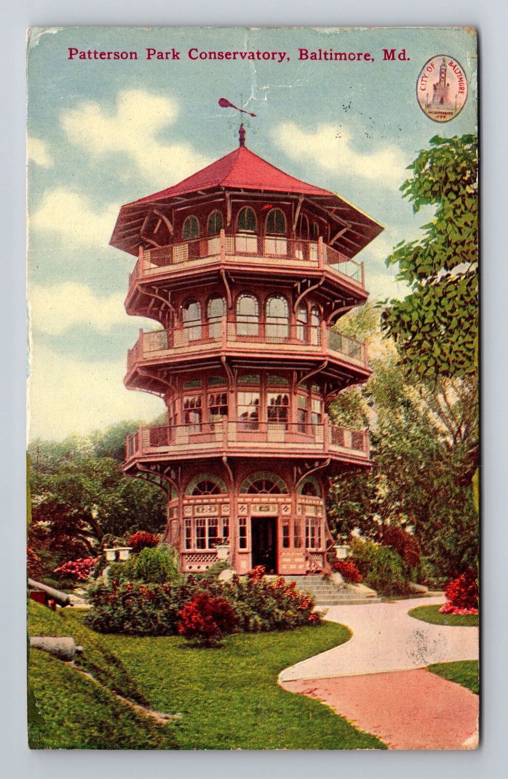 Baltimore MD- Maryland, Patterson Park Conservatory, Vintage c1910 Postcard
