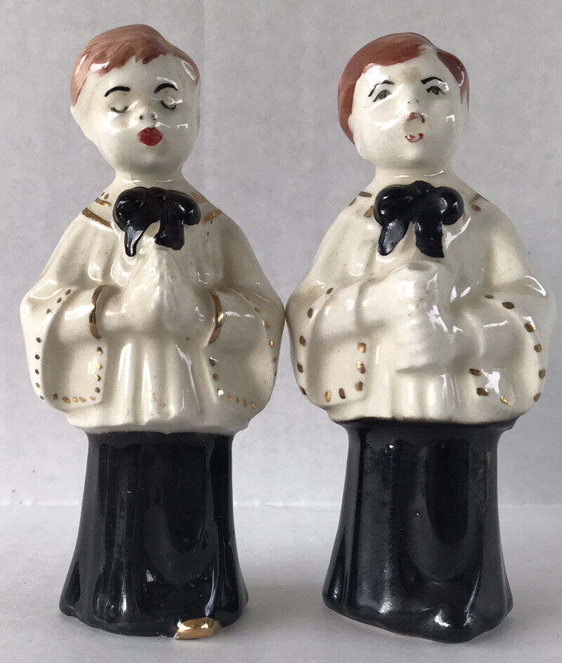 Vintage Choir Boy Figurines Ceramic Black & White Set Of 2