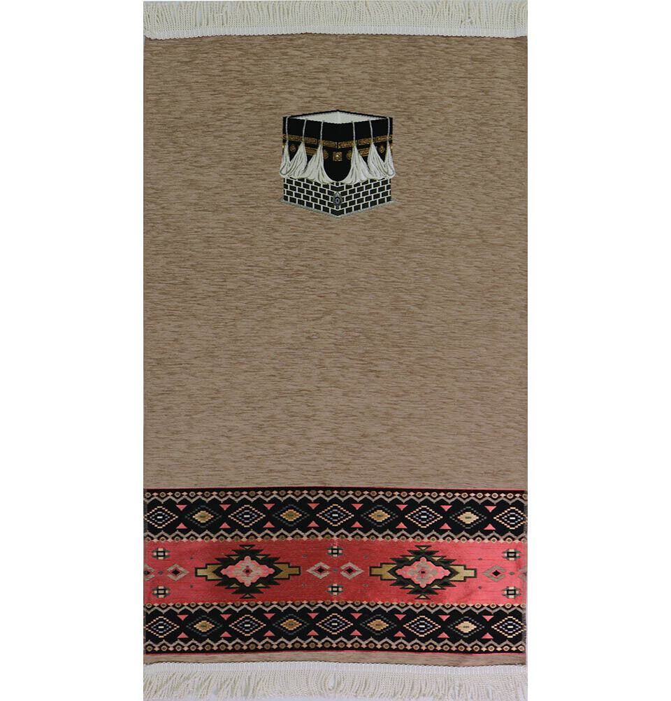 Luxury Turkish Islamic Woven Chenille Prayer Rug Janamaz Sajada - Kaba Beige