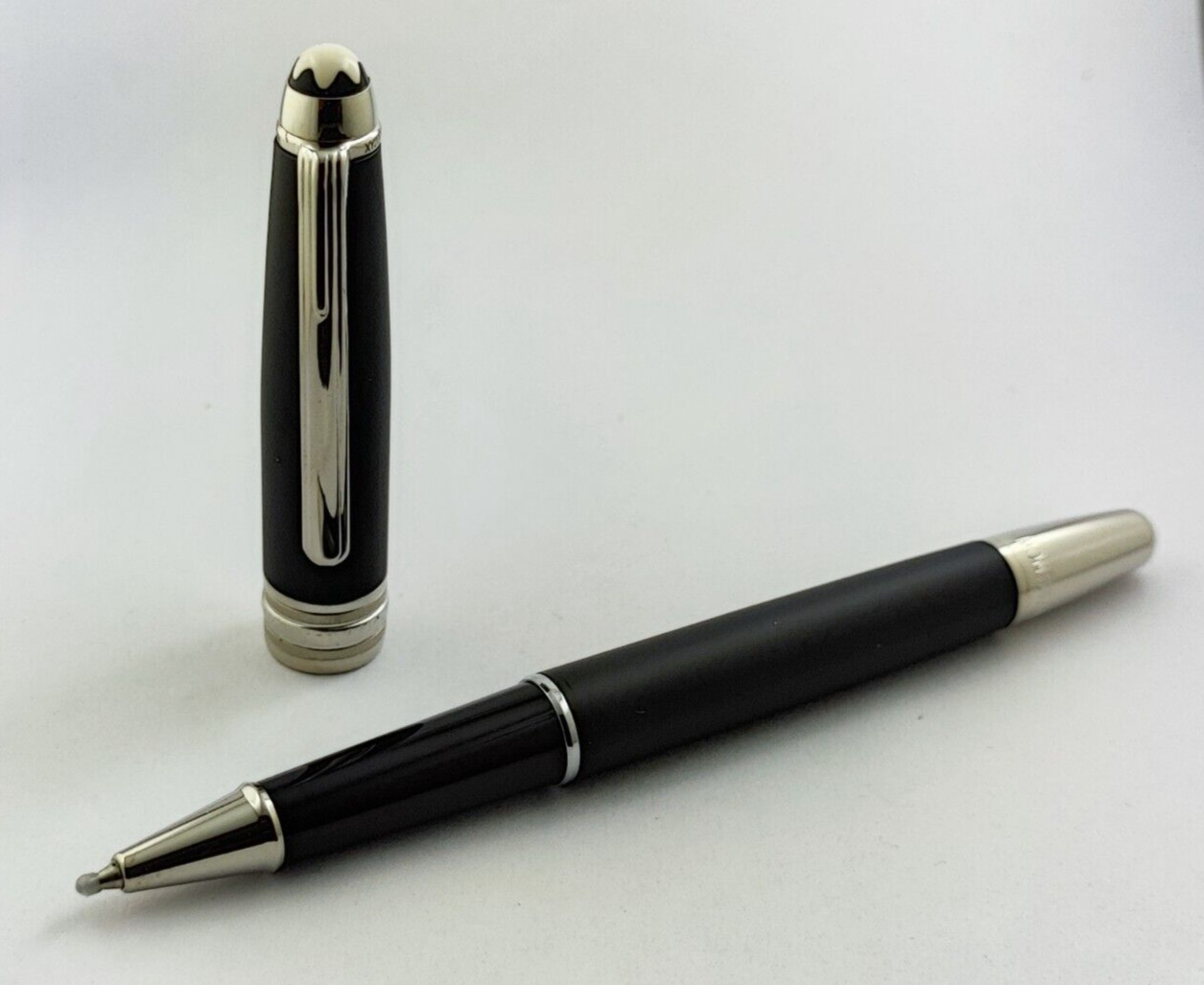Premium Montblanc Meisterstuck Black Pen + Silver Clip Roller Ballpoint Pen