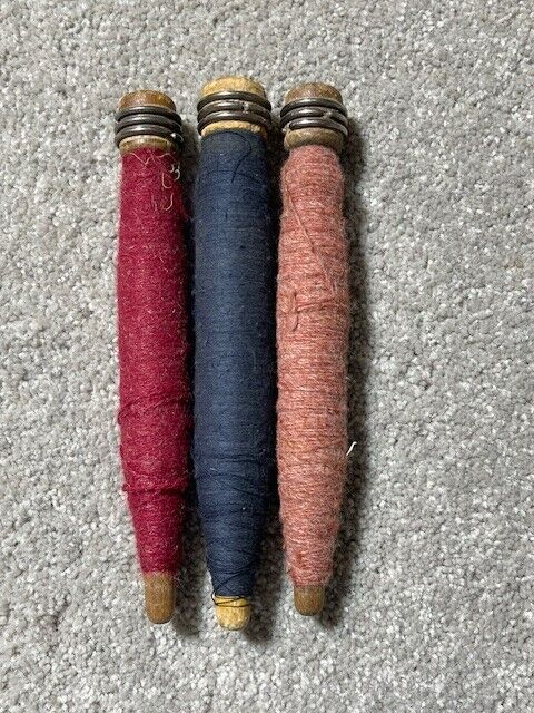 Lot of 3 Vintage Wood Industrial Textiles Bobbins Quills Spools with Thread