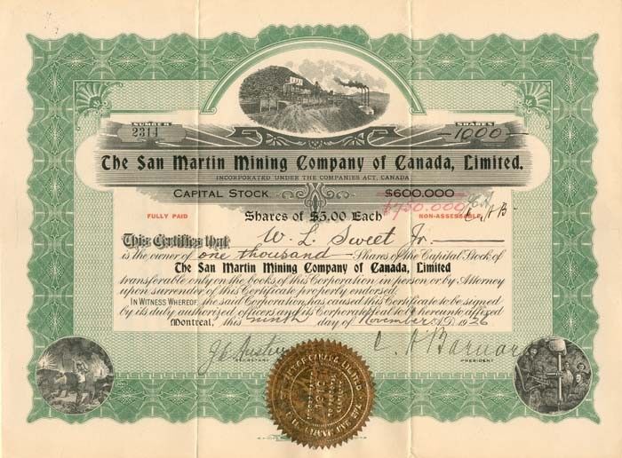 San Martin Mining Co. of Canada, Limited - Mining Stocks