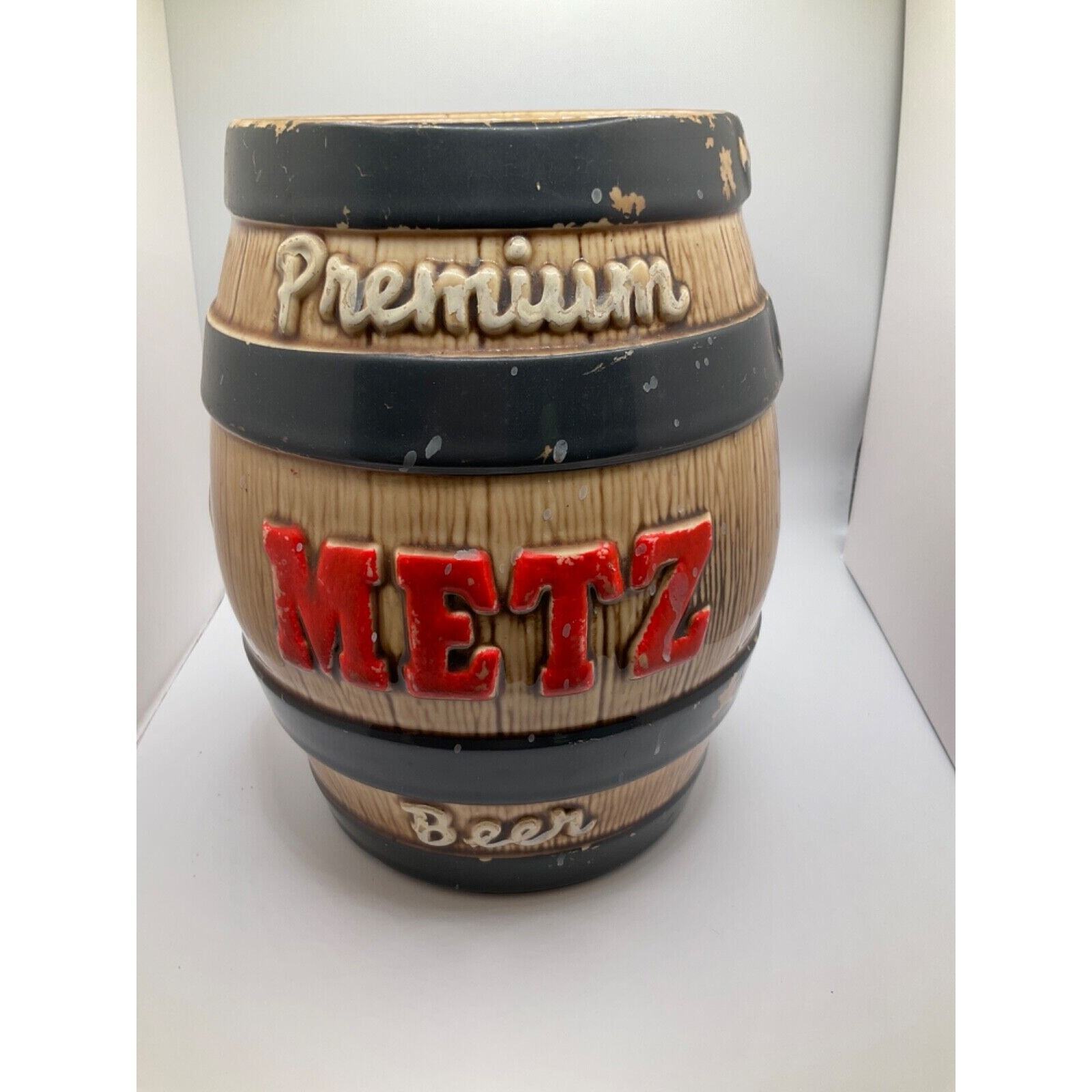 Vintage 1950's Premium Metz Beer Keg Ceramic Bank - 8