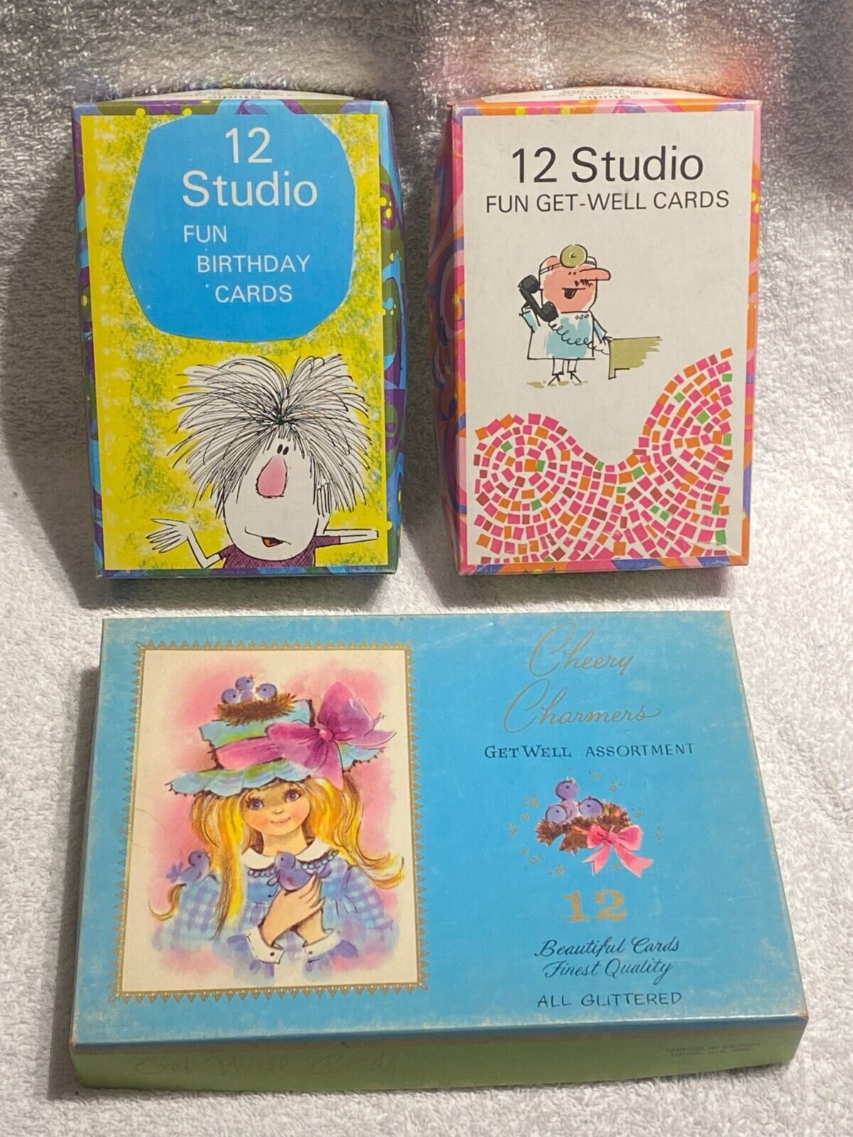 Vintage Lot Unused Greeting Cards - 2 STUDIO boxes, Get Well & Birthday cards