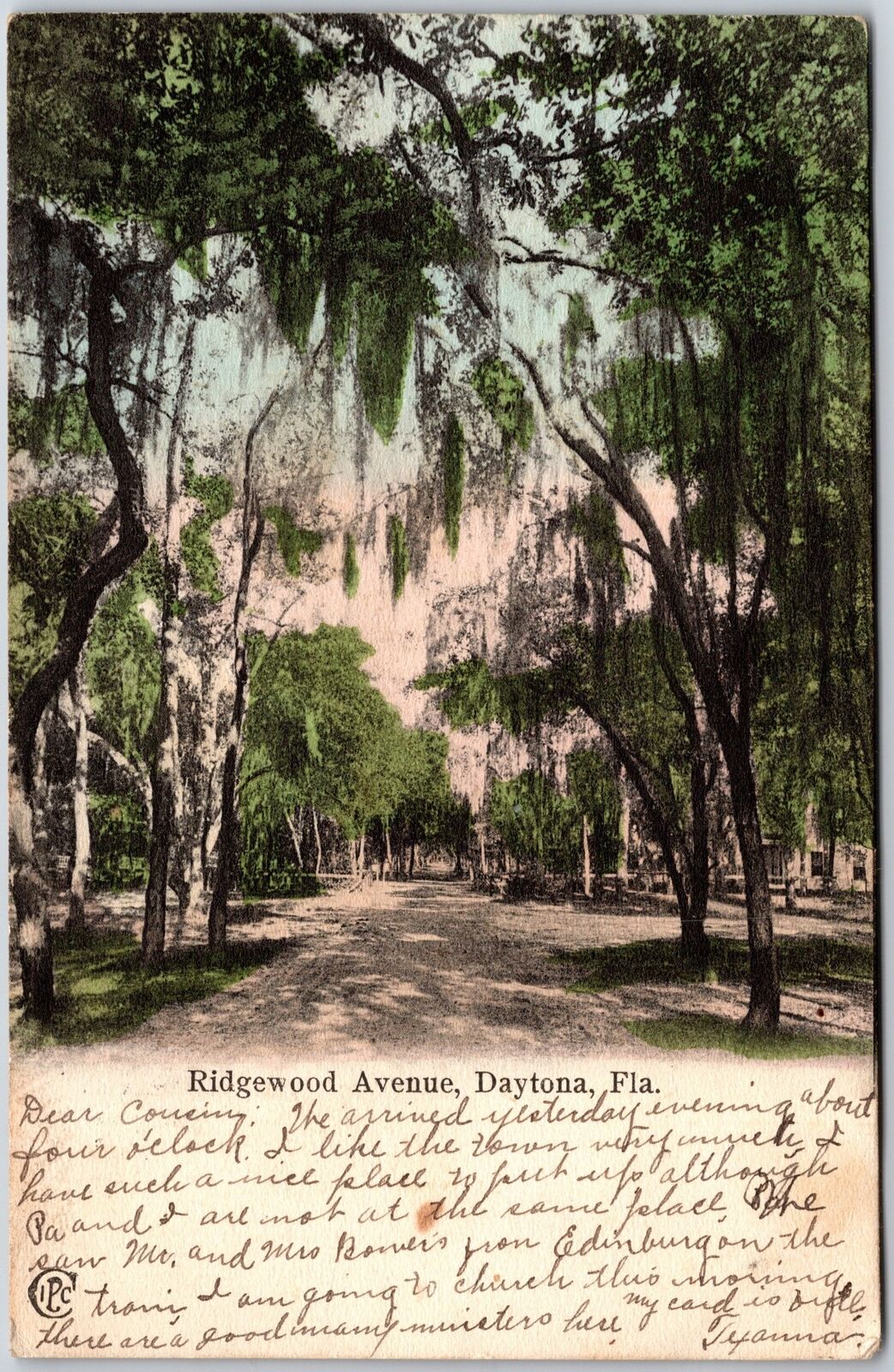 1908 Ridgewood Avenue Daytona Florida Roadway & Trees Attraction Posted Postcard