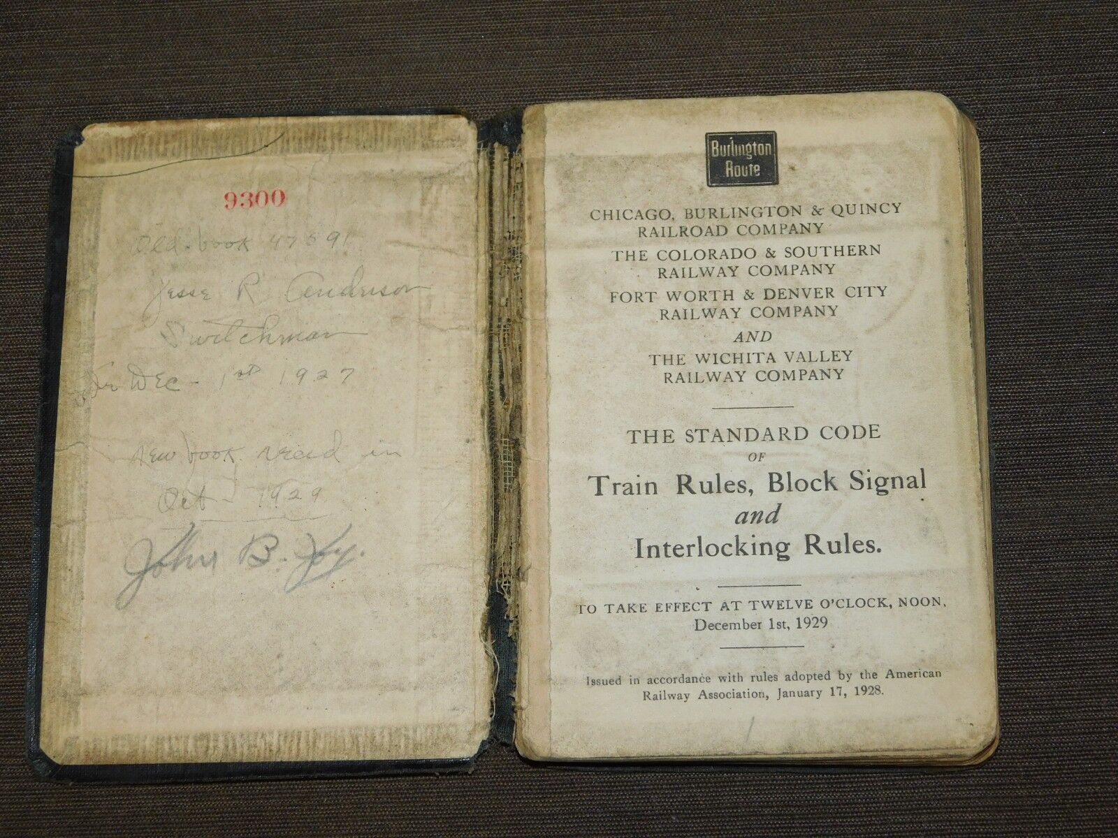 VINTAGE 1929 BURLINGTON ROUTE LINES OPERATING DEPT CODE OF RULES TRAIN BOOK 
