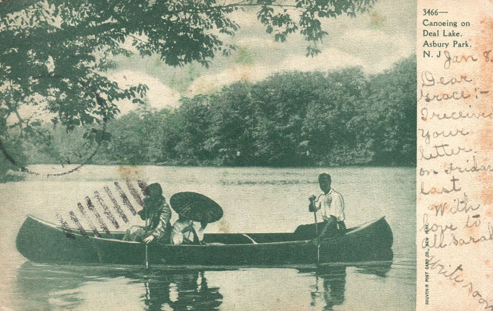 Vintage Postcard  1906 Canoeing On Deal Lake Adventure Fishing Asbury New Jersey