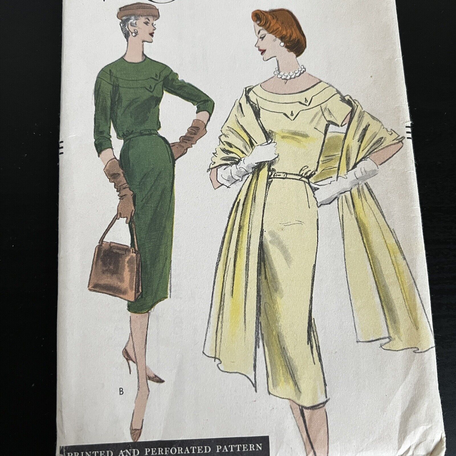 Vintage 1950s Vogue 8907 Shoulder Yoke Dress + Stole Sewing Pattern 14 XS UNCUT
