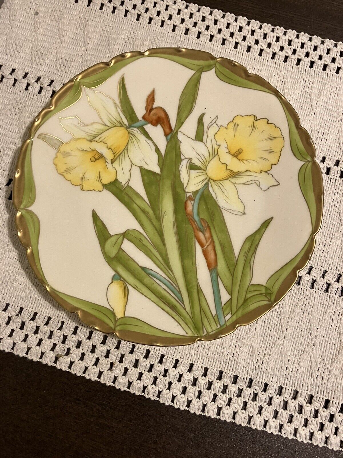 Vintage Bavarian  China Hand Painted Yellow Daffodil  Plate.  8”