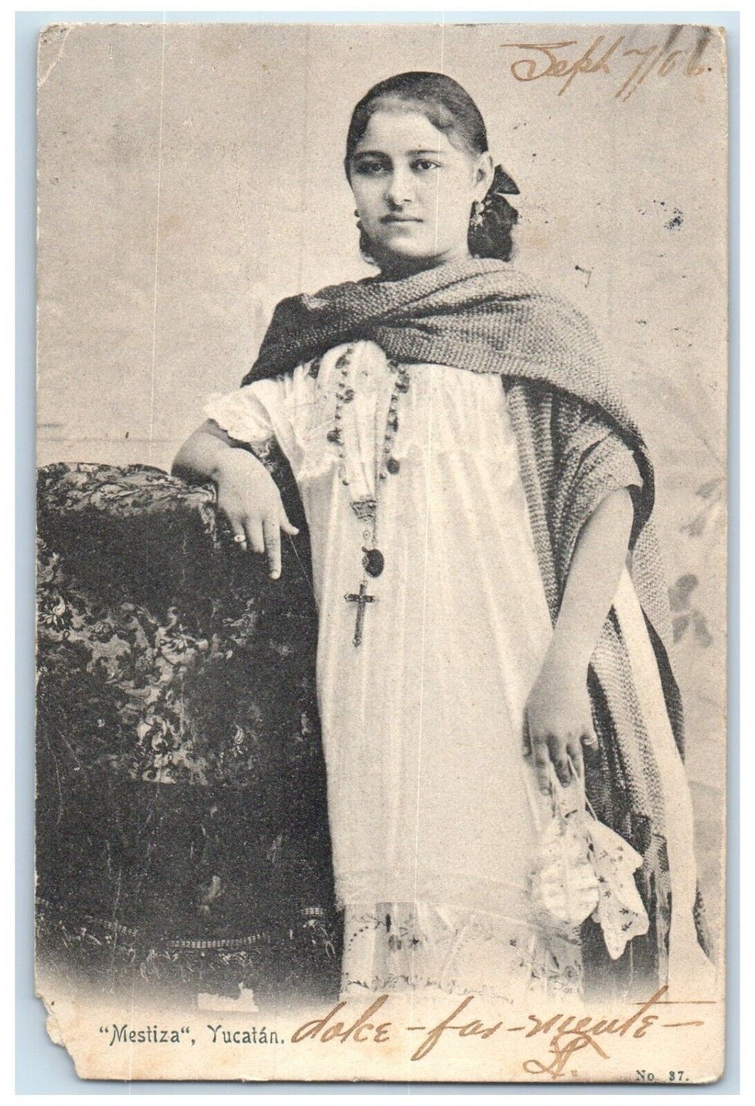 1906 Pretty Woman Mestiza Yucatan Mexico Posted Antique Postcard