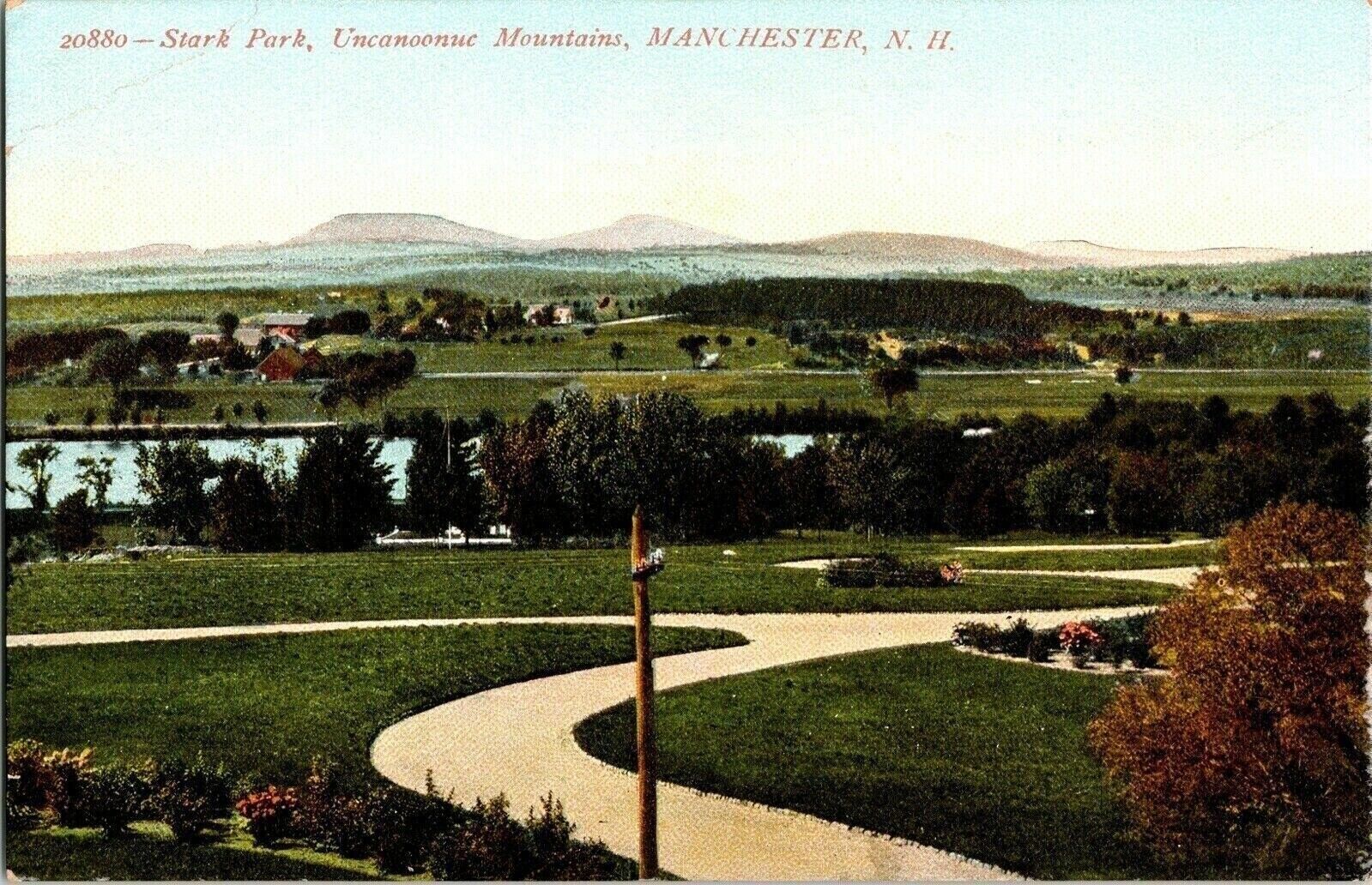Stark Park Uncanoonue Mountains Manchester N.H. Postcard Divided Antique Vintage